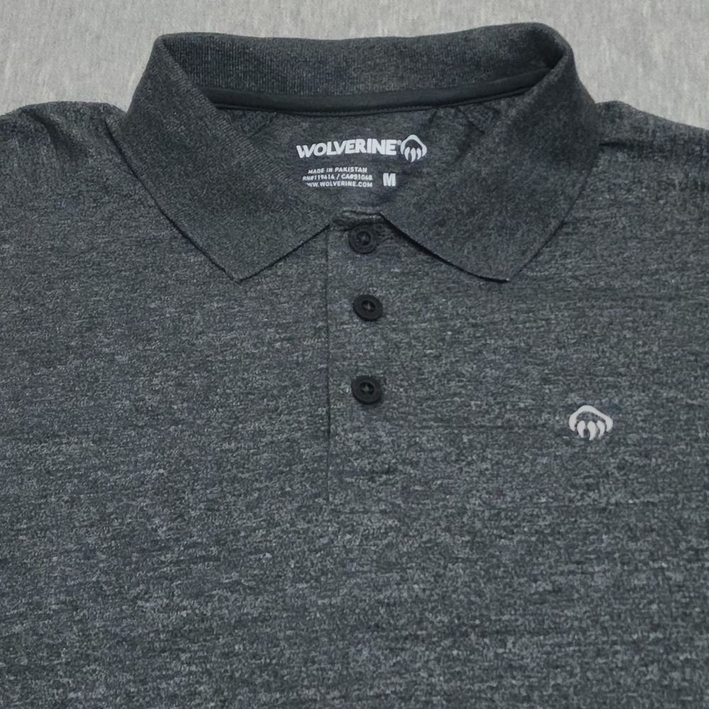 Wolverine Mens Polo Shirt Medium Gray Heather Short Sleeve Cotton Blend Logo